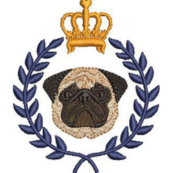 Matriz De Bordado Pug Na Moldura Com Coroa