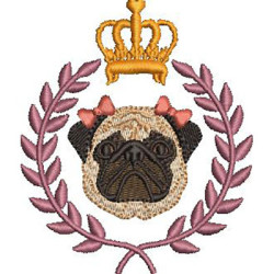 Matriz De Bordado Pug Na Moldura Com Coroa 2