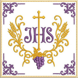 Diseño Para Bordado Juego De Altar Jhs Trigo Y Uvas 605
