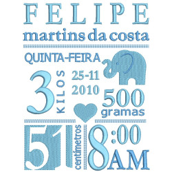 Diseño Para Bordado Nacimiento Personalizable Elefante Bebé 1