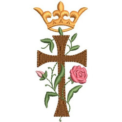 Embroidery Design Cross With Rose And Crown