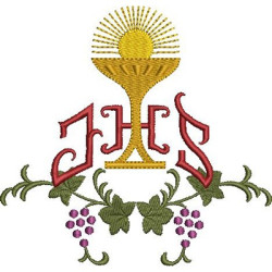 Diseño Para Bordado Jhs Con Cáliz Y Uvas