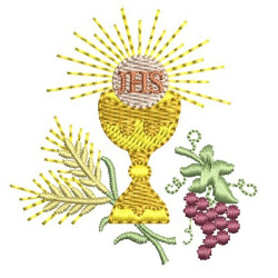 HÓSTIA CONSAGRADA COM TRIGOS E UVAS 5 CM