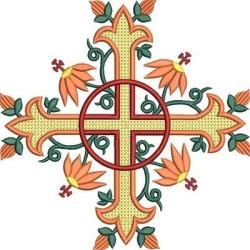 Embroidery Design Large Cross Decorated With Flowers