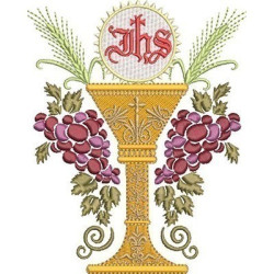 Embroidery Design Chalice With Consecrated Host And Grapes
