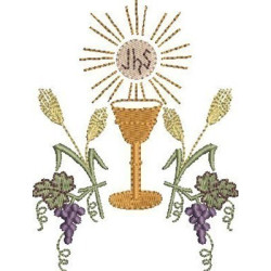 Embroidery Design Host With Chalice, Grapes And Wheat