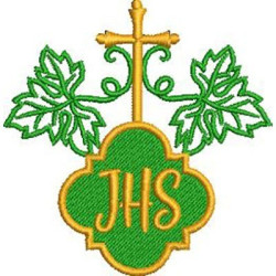 Embroidery Design Jhs With Cross And Grape Leaves