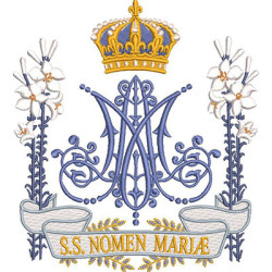 Embroidery Design Marian With Crown And Flowers 3