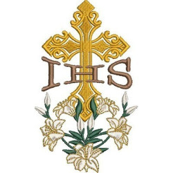 Embroidery Design Cross Ihs With Lilies