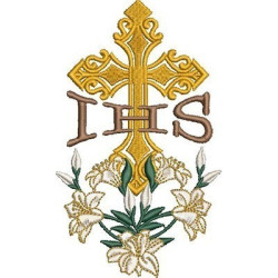 Diseño Para Bordado Cruz Ihs Con Lirios