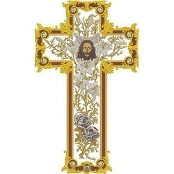 CRUZ PARA CASULA ROMANA LIRIOS CON JESÚS 49,5 X 30 CM