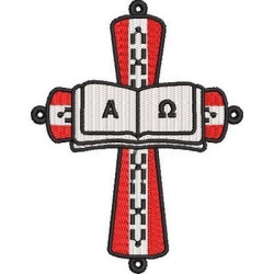 CROSS WITH BIBLE AND ALPHA AND OMEGA