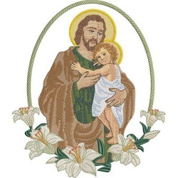 Embroidery Design Saint Joseph With Lilies On The Medal