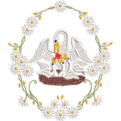 Embroidery Design Pelican In The Daisy Frame 2