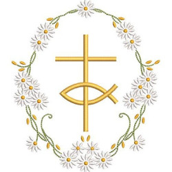 Embroidery Design Cross And Fish With Daisies 1