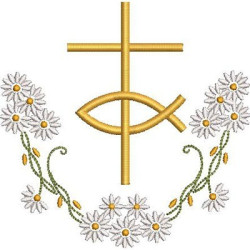 Embroidery Design Cross And Fish With Daisies 2