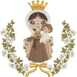 Matriz De Bordado Nossa Senhora Do Carmo Cute Na Moldura De Lírios