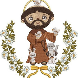 Embroidery Design Saint Francis De Assisi Cute In Lilies Frame