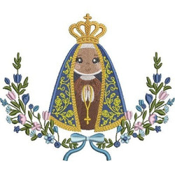 Diseño Para Bordado Linda Nuestra Señora Aparecida En Marco Floral