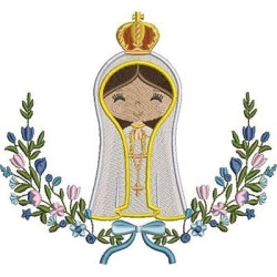 Diseño Para Bordado Nuestra Señora De Fátima Linda En Marco Floral