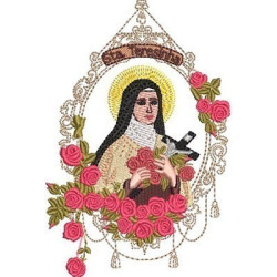 Matriz De Bordado Santa Teresinha Na Moldura De Rosas 3