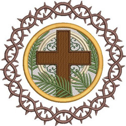 Embroidery Design Cross Of Branches With Crown Of Thorns