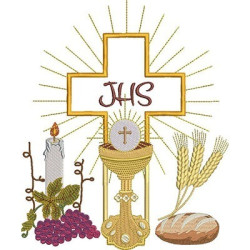 Embroidery Design Goblet With Host Consecrated Bread And Wheat And Candle