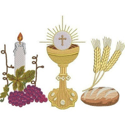 GOBLET WITH HOST CONSECRATED BREAD AND WHEAT AND CANDLE 2