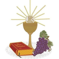 BIBLE WITH CONSECRATED HOST AND GRAPE 18 CM
