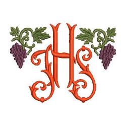 Diseño Para Bordado Jhs Decorado Con Uvas 2