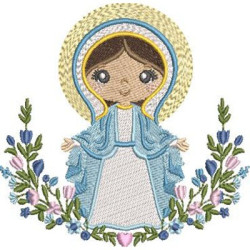 Matriz De Bordado Nossa Senhora Das Graças Cute Com Flores 10 Cm