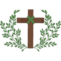 Matriz De Bordado Cruz Na Moldura De Oliveiras..