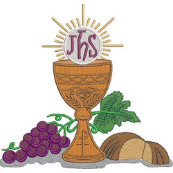 Matriz De Bordado Cálice Com Hóstia Consagrada Pão E Uvas 15 Cm