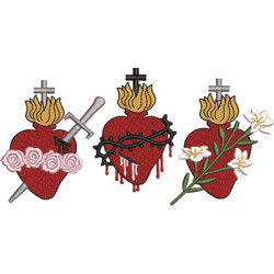 Diseño Para Bordado 3 Corazones, Sagrado, Inmaculado Y Castísimo