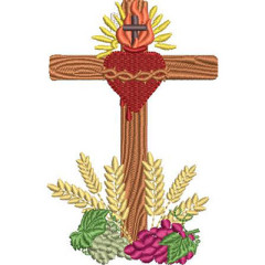 Matriz De Bordado Cruz Sagrado Coração Trigos E Uvas..