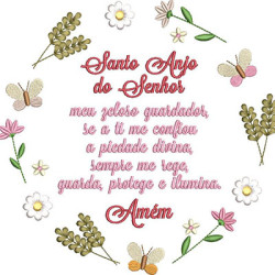 Diseño Para Bordado Oración Del Santo Ángel Con Marco De Flores