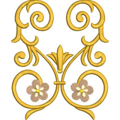 Embroidery Design Golden Arabesques With Flowers..