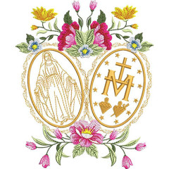 Embroidery Design Our Lady Of Grace Medals With Flower..