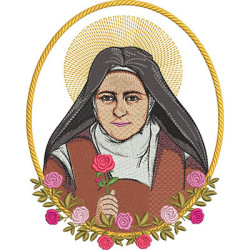 Embroidery Design Saint Therese Portrait In Rose Frame
