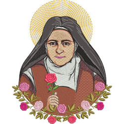 Embroidery Design Saint Therese Portrait In Rose Frame 2