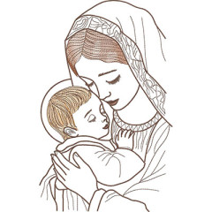 Embroidery Design Our Lady With Baby Jesus ​​outlined..