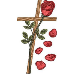 Embroidery Design Cross With Rose Of Saint Therese 8 Cm