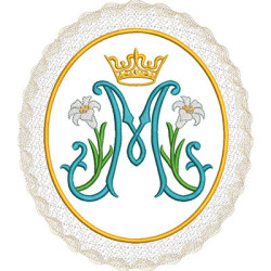 Diseño Para Bordado Medalla Mariana Con Lirios 20 Cm