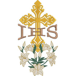 Embroidery Design Ihs Cross With Lilies 28 Cm