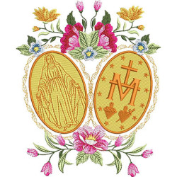 Matriz De Bordado Medalhas Nossa Senhora Das Graças Com Flores