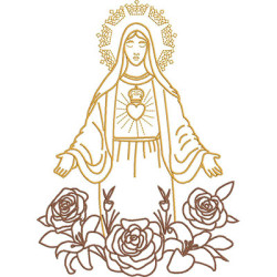 Embroidery Design Immaculate Heart Of Our Lady, 26 Cm, Outlined.