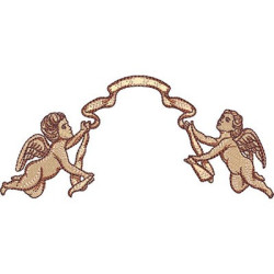 Embroidery Design A Pair Of Angels Holding A Fabric Pennant.