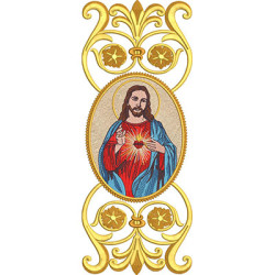 Embroidery Design Sacred Heart Of Jesus, Vertical, Golden.