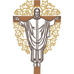 Embroidery Design Jesus ​​crucified With Wheat And Grapes