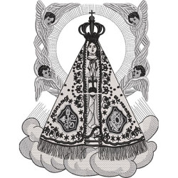 Diseño Para Bordado Nuestra Señora De Aparecida Con Ángeles Monocromático 1